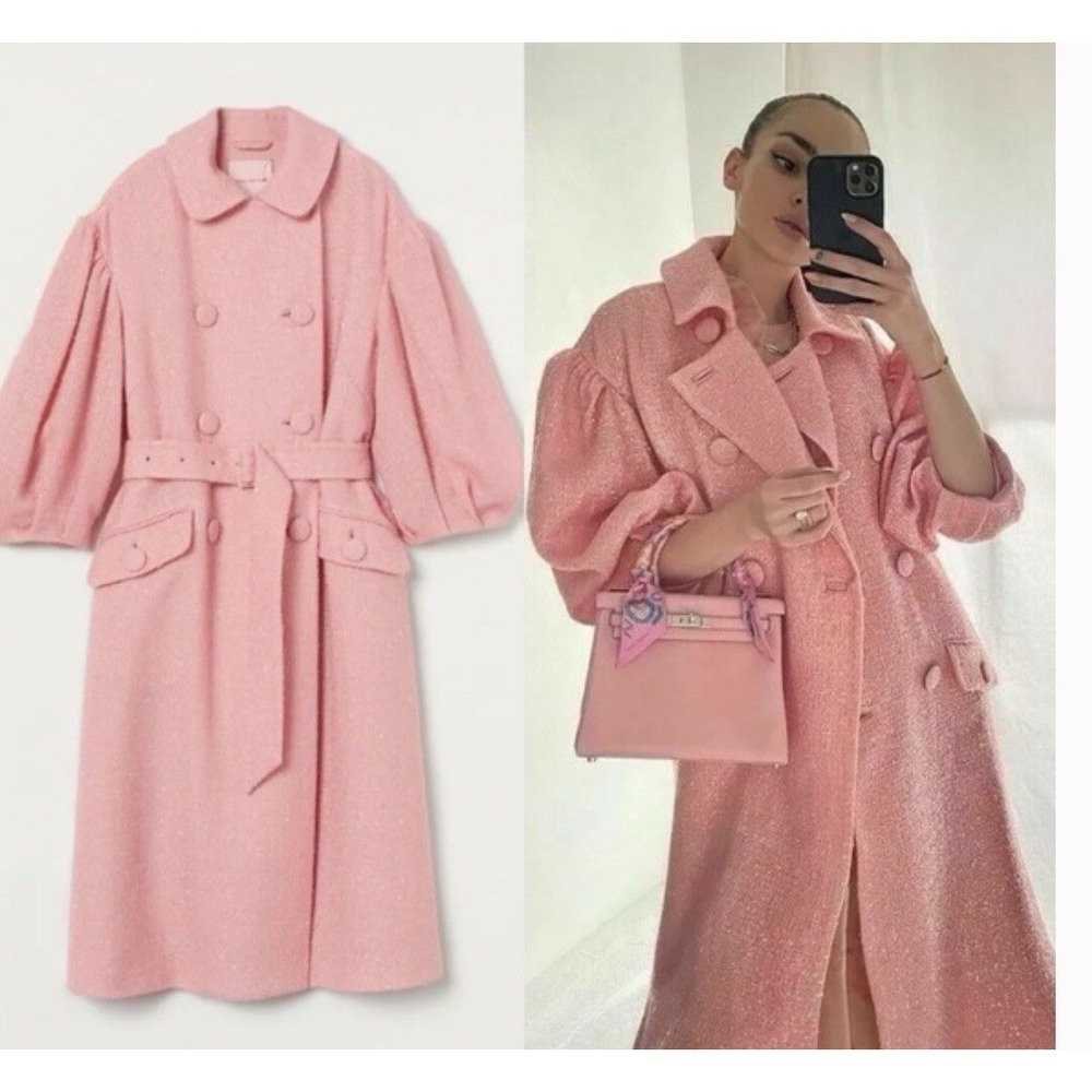 NWOT Simone Rocha x H&M Tinsel-Detail Tweed Coat Pink Size S